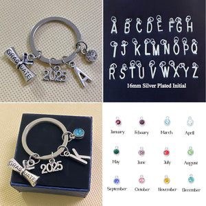 2025 Graduation Custom Initial Birthstone Personalized Keyring, Graduation Keepsake