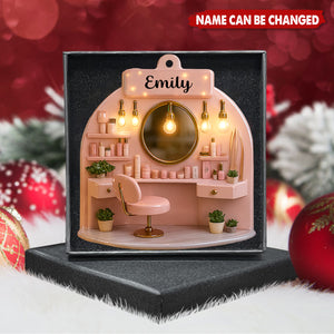 Beauty Salon Ornament With Stylish Vanity- Personalized Wood Ornament, Gift for Beauty Enthusiasts