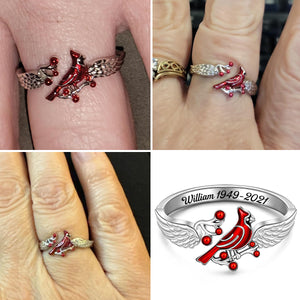 Cardinal Feather Angel Wing Adjustable Open Memorial Personalized Ring