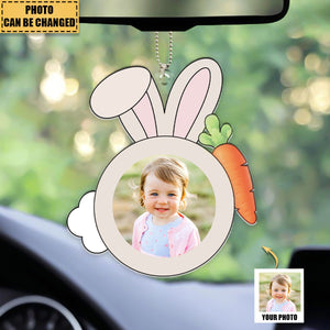 Custom Funny Rabbit Face For Kid Family Easter - Personalized Photo Easter Car Ornament
