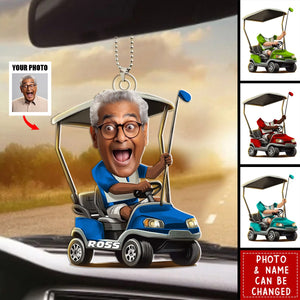 Personalized Golfer Face Photo Acrylic Car Ornament - Gift For Golf Lover