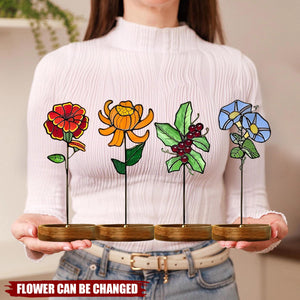 Personalized Birth Flower Stained Glass Plant Stake Suncatcher