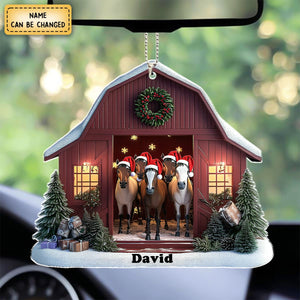 Personalized Horse Barn Christmas Shaped Ornament, Farmhouse Horse Lover Ornament