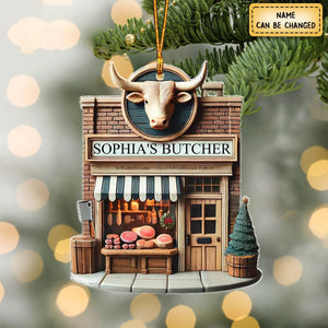Custom Name Butcher Store Ornament, Butcher Store Christmas Decoration
