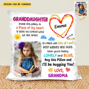 Daughter Granddaughter Photo Pillow Personalized, Granddaughter Christmas Gifts From Grandma Mom, Inside This Pillow Is A Peace Of My Heart