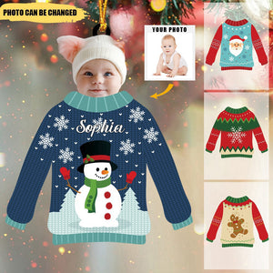 Funny Kid In Christmas Ugly Sweater Personalized Acrylic Ornament Gift for Grandmas Moms