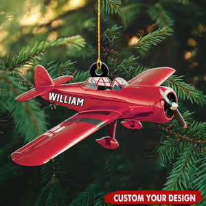 Personalized Airplane Shaped Christmas Ornament, Gift For Airplane Lover