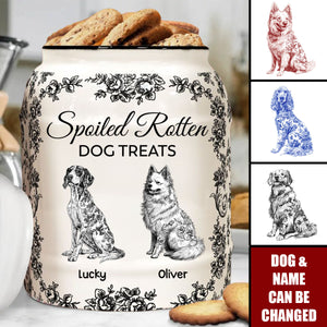 Spoiled Rotten Dog Treats Floral Toile De Jouy Chinoiserie - Personalized Cookie Jar