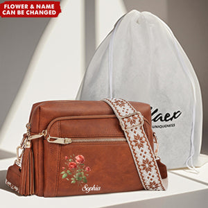 Personalized Birthday Flower Wide Strap Anti-thief Purse Shoulder Crossbody Bag