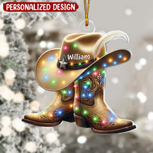 Personalized Boots And Hat Cowboy Flat Personalized Acrylic Ornament