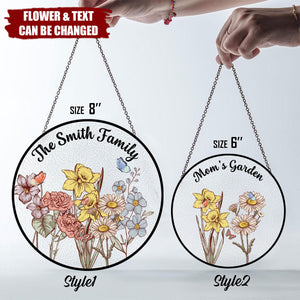 Personalized Grandma Garden Family Birth Flowers Glass Suncatcher