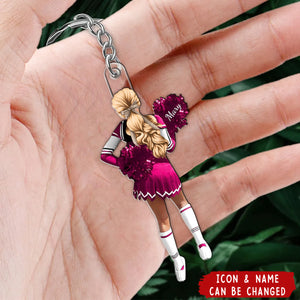Personalized Cheerleading Pompom Girl Christmas Shaped Keychain