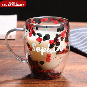 Insulated Heat Resistant Personalized Dried Flowers Double Wall Glass Coffee Mugs
