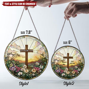 Personalized Christian Religious Easter Cross Glass Flowers Windows Hanging Suncatcher