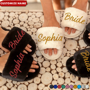 Custom Name Personalized Fluffy Slippers, Bachelorette Party, Bridesmaid Gifts Proposal