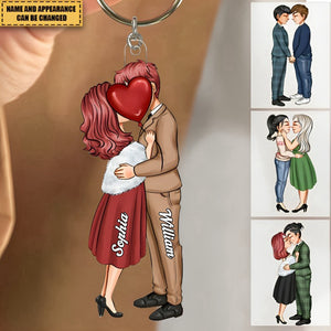 Hugging and kissing couples - Personalized Acrylic Keychain - Birthday Gift For Spouse, Lover, Husband, Wife, Boyfriend, Girlfriend
