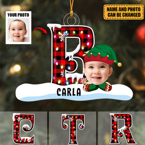 Christmas Monogram Alphabet Custom Kid's Photo Acrylic Ornament