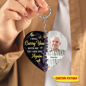 Glow Butterflies Family Memorial Remembrance Keepsake Photo Inserted Personalized Acrylic Keychain