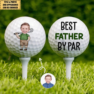 Custom Photo Best Daddy By Par Cartoon Kid - Personalized Golf Ball