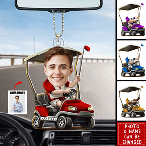 Personalized Golfer Face Photo Acrylic Car Ornament - Gift For Golf Lover