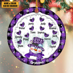 Grandma Snowman Christmas- Personalized Ceramic Ornament - Gift For Grandma