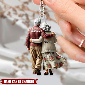 Old Couple Walking Together Personalized Keychain - Heartfelt Gift For Couple, Him, Her, Husband, Wife