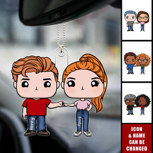 Couple Figure Personalized Acrylic Car Ornament - Valentine's Day Gifts For Wife, Husband