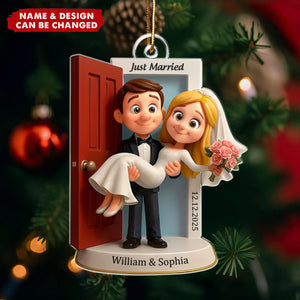Personalized Our First Christmas Married Ornament - Custom Wedding Couple Threshold