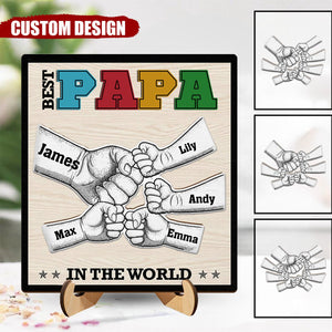 Best Dad Grandpa In The World - Gift For Father, Papa - Personalized 2-Layered Wooden Plaque With Stand