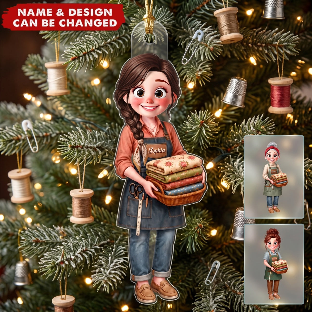 Sewing Is My Happy Place - Personalized Acrylic Custom Shape Ornament