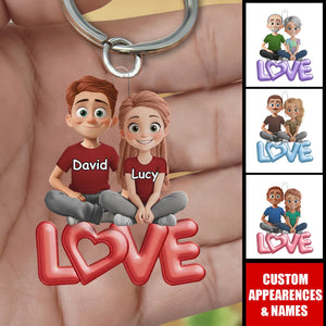 Love Is Sharing Your Popcorn - Couple Personalized Acrylic Keychain - Gift For Husband Wife, Anniversary
