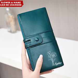 Multi-Card Bit Double Zipper Personalized Birthday Flower Clutch Purse Wallet