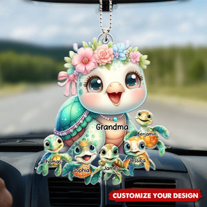 In Life’s Ocean, Mommy Is Our Turtle - Personalized Acrylic Car Ornament, Gift For Mom, Grandma