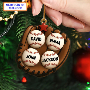 Baseball Gloves Family Members' Names Personalized Acrylic Ornament, Christmas Tree Decoration