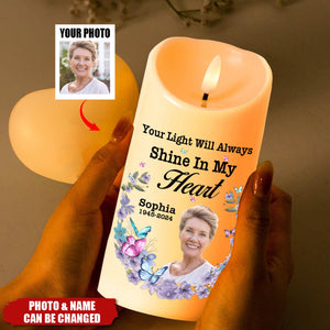 Your Light Will Always Shine In My Heart - Personalized Photo LED Candle