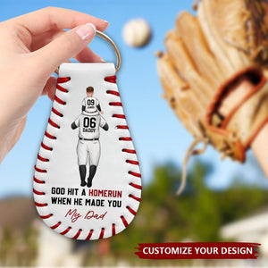 God Hit A Homerun When He Made You My Dad - Personalized Leather Baseball Keychain