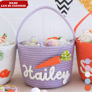 Custom Kids Name Personalized Bunny Carrot Woven Rope Easter Basket