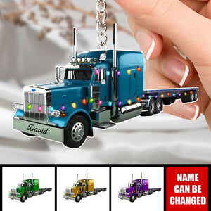 Truck With Flatbed Trailer Personalized Acrylic Keychain, Gift For Trucker