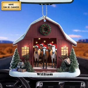 Personalized Horse Barn Christmas Shaped Ornament, Farmhouse Horse Lover Ornament