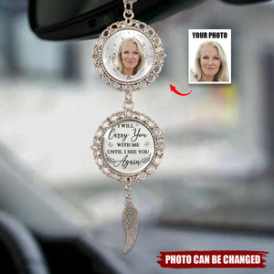 Custom Personalized Mom Memorial Metal Car Ornament With Charm - Upload Photo - I Have An Angel In Heaven I Call Her Mom