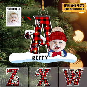 Christmas Monogram Alphabet Custom Kid's Photo Acrylic Ornament