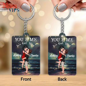 Hugging Kissing Doll Couple Under Stars Sky Personalized Acrylic Keychain