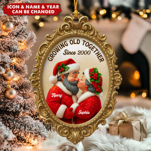 Vintage Golden Frame Mr Mrs Clause - Personalized Acrylic Ornament - Christmas Gift For Couples