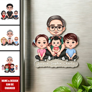 Forever Love Dad Grandpa Sitting With Kids - Personalized Acrylic Fridge Magnet - Father's Day Gift For Dad, Husband, Grandpa