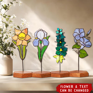 Personalized Stained Glass Birth Flower Plant Garden Stake Suncatcher