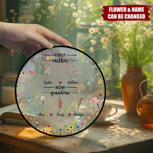 First Mom Now Grandma - Personalized Birth Flowers Stained Glass Suncatcher