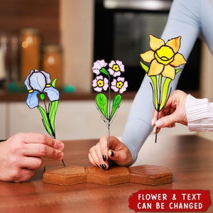 Personalized Stained Glass Birth Flower Plant Garden Stake Suncatcher