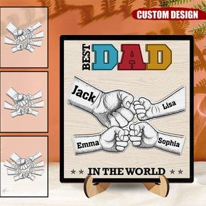 Best Dad Grandpa In The World - Gift For Father, Papa - Personalized 2-Layered Wooden Plaque With Stand