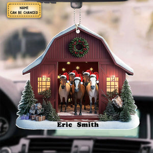 Personalized Horse Barn Christmas Shaped Ornament, Farmhouse Horse Lover Ornament