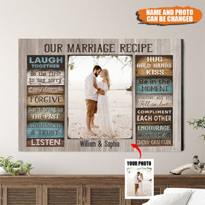 Personalized Canvas Custom Couple Photo and Name - For Our Forever Love - Marriage Recipe